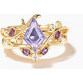 Amethyst Ring Set Kite Cut Natural Lavender Amethyst Leaf Engagement Ring