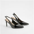 Zapatos De Salón De Charol Con Tacón Medio Y Talón Descubierto, Negro