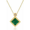 Classic Square Emerald & Diamond Pendant in 9ct Yellow Gold
