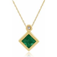 Classic Square Emerald & Diamond Pendant in 9ct Yellow Gold