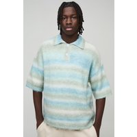 Polo Oversize De Punto Y Manga Corta Con Rayas Cardadas, Verde