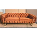 Casa Padrino Luxus Chesterfield Samt Sofa Braun / Gold 240 cm - Luxus MÃ¶bel