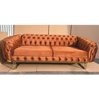 Casa Padrino Luxus Chesterfield Samt Sofa Braun / Gold 240 cm - Luxus MÃ¶bel