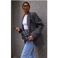 Grey Wool Look Double Breasted Blazer