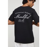 Black Regular Fit Super Heavyweight Bm Embroidered T-Shirt, Negro