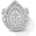 14K White Gold 4 CT.T.W. Pear Cut Cut Multi-Diamond Triple Frame Multi-Row Engagement Ring D-VVS1 3EX