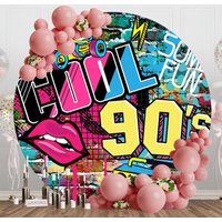 Round Colorful Hiphop Cool 90S Birthday Backdrop - Aperturee