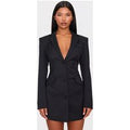Black Woven Cinched Waist Blazer Dress