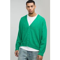 Cárdigan De Punto Mullido Recto, Verde