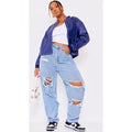 PrettyLittleThing Plus Light Wash Ripped Mom Jeans, Light Blue Wash