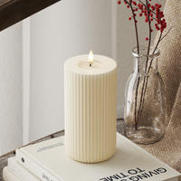 Solid Stripe LED-Blockkerzen Ø 8 x 15 cm, Creme