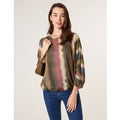 Printed Round Neck Long Sleeve Top - ONE / KHAKI