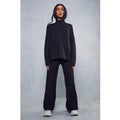 Womens High Neck Rib Knit Trouser Co-ord - black - M/L, Black