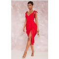 Red Underwire Detail Draped Midi Dress