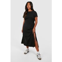 Vestido Camiseta Plus Fruncido De Algodón, Negro