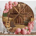Western Cowboy Wooden Barn Round Birthday Backdrop - Aperturee