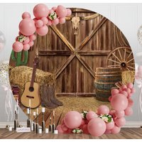 Western Cowboy Wooden Barn Round Birthday Backdrop - Aperturee