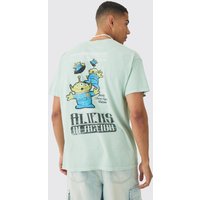 Camiseta Oversize Con Lavado A La Piedra De Disney Con Estampado De Aliens Toy Story, Verde