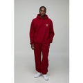 Oversized Borg B Scroll Embroidered Hoodie & Cuffed Jogger Tracksuit, Rojo
