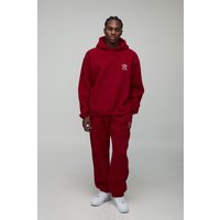 Oversized Borg B Scroll Embroidered Hoodie & Cuffed Jogger Tracksuit, Rojo