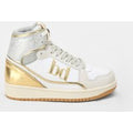 High-top sneakers with metallic inserts and logo detailing