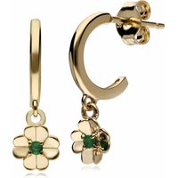 Gardenia Emerald Clover Hoop Earrings In 9ct Yellow Gold