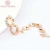 (7173) 2PCS 8x6MM 24K Gold Color Brass with Zircon Bracelet Charms Connector Clasp High Quality Jewelry Accessories Wholesale