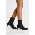 Faux Suede Low Stiletto Ankle Day Boots, Negro