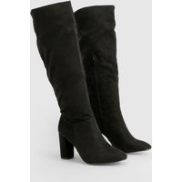 Botas Por La Rodilla De Holgura Ancha Con Tacón Grueso, Negro