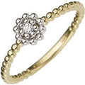 Damen Ring Blume 585 Gold Gelbgold Weißgold bicolor 1 Diamant Brillant Goldring-54