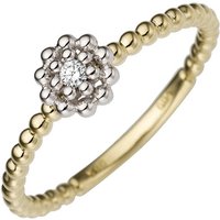 Damen Ring Blume 585 Gold Gelbgold Weißgold bicolor 1 Diamant Brillant Goldring-54