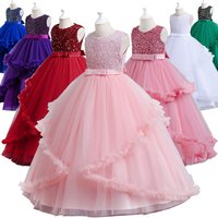 Formal Occasion Children Shiny Sequin Fluffy Tulle Festival Wedding Evening Bridesmaid Graduation Ceremony Elegant Girl Dresses