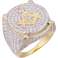 Sterling Silver with Yellow Gold Plated Moissanite Freemason Signet Ring for Men