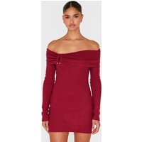 Burgundy Heavy Brushed Rib Bardot Trim Mini Dress