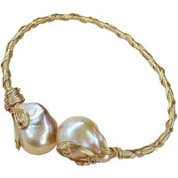 Elegant Baroque Pink Pearls with Gold Threads Bracelet