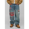 Relaxed Varsity Badge Washed Denim Jeans, Azul