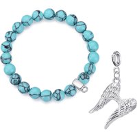 Synthetic Turquoise Gemstone Bracelet with Angel Wings Charm