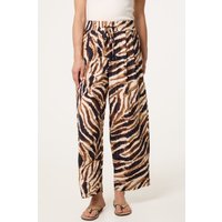 Tiger Print Drawstring Wide Leg Trousers - M / BROWN