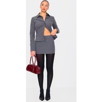 Grey Tailored Woven Glitter Pinstripe Micro Mini Skirt