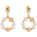 Gold Natural Pearl Loop Earrings