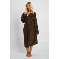 Waffle Fleece Hooded Long Dressing Gown, Brown