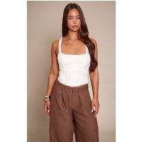 White Floral Textured Boned Corset Top