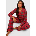 Pijama Navideño De Pantalón Largo Con Botones Y Cuadros Cardados, Rojo