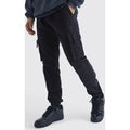 Pantalón Deportivo Ajustado Con Multibolsillos Cargo Y Cintura Elástica, Negro