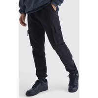 Pantalón Deportivo Ajustado Con Multibolsillos Cargo Y Cintura Elástica, Negro
