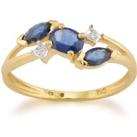 Contemporary Marquise Light Blue Sapphire & Diamond Three Stone Ring in 9ct Yellow Gold