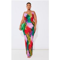Plus Printed Plisse Cowl Neck Maxi Dress