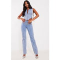 Tall Light Blue Wash Zip Detail Mid Rise Straight Leg Jeans