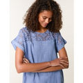 Lace Pattern Cotton Top - M / DENIM