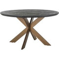 Round Black Herringbone Brass Dining Table
